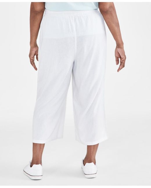 Style & Co. White Plus Size Linen Drawstring Capri Pants