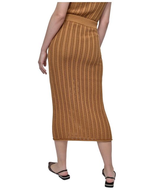 DKNY Natural Crewneck Cable Pointelle Stitch Sleeveless Sweater Midi Skirt