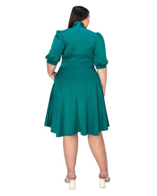 L I V D Green Plus Size Carina Donna Flare Dress W/ Pockets