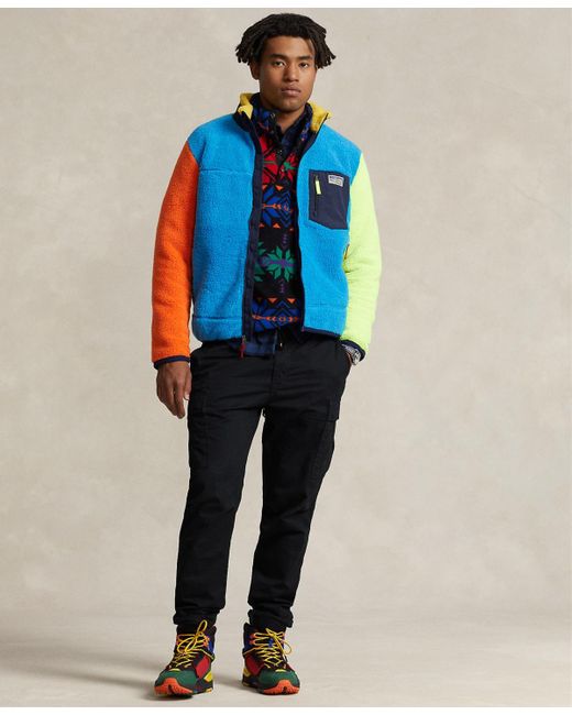 Polo Ralph Lauren Color-blocked Pile Fleece Jacket in Blue for Men | Lyst