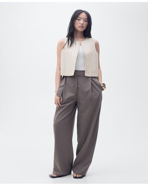 Mango White Embroidered Linen Vest