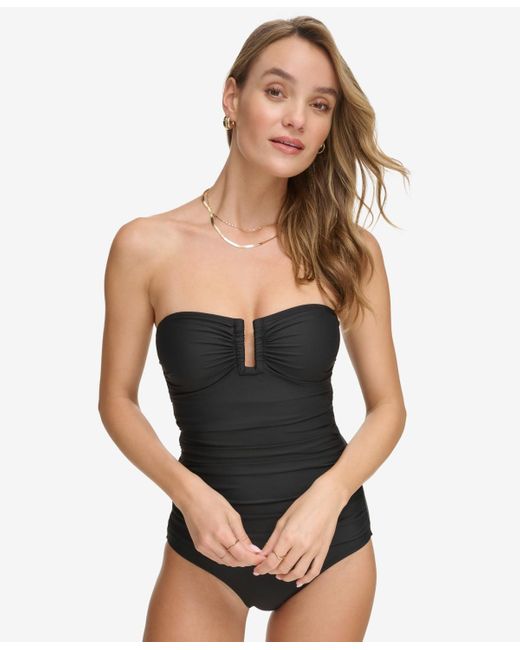 DKNY Black Shirred One-piece Swimsuit