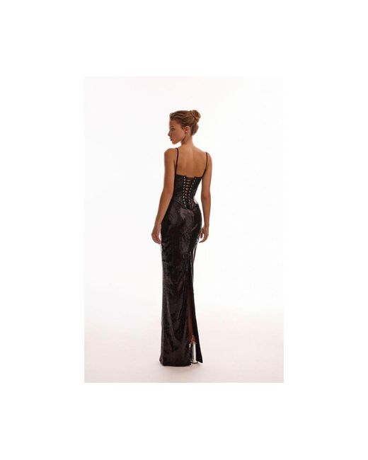 Millà Black Dramatic Fitted Sequined Maxi Skirt