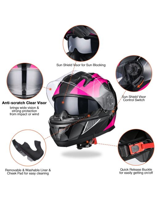 Ahr Black Run-m3 Modular Flip Up Helmet Full Face Dual Visor Dot Motorcycle Bike Xxl