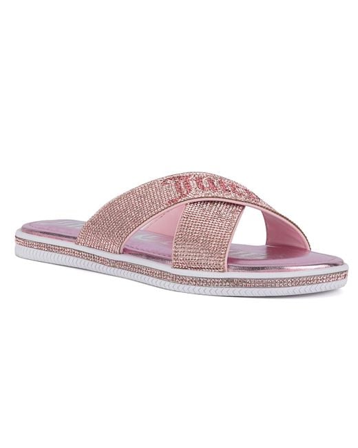 Juicy Couture Pink Yorri Slip On Sparkly Cross-band Flat Sandals