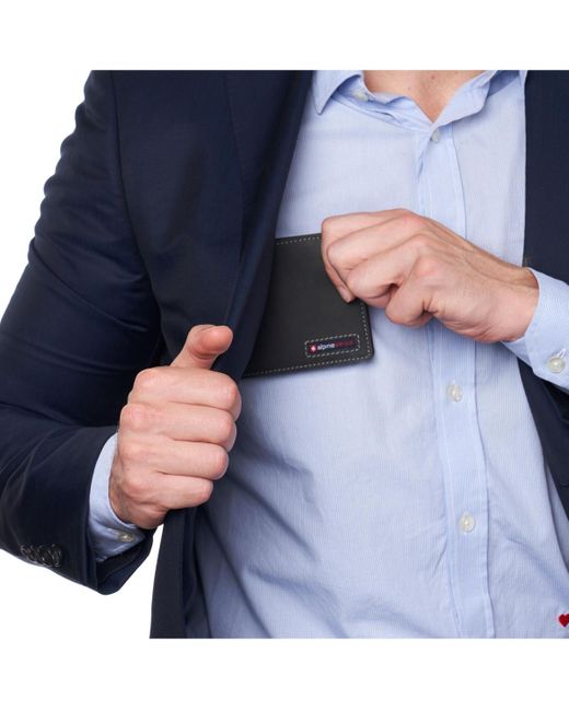 Alpine Swiss Black Commuter Rfid Bifold Wallet 2 Id Windows Divided Bill Section for men