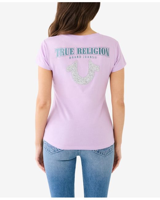 True Religion Purple Short Sleeve Crushed Crystal Tr V-neck Tee