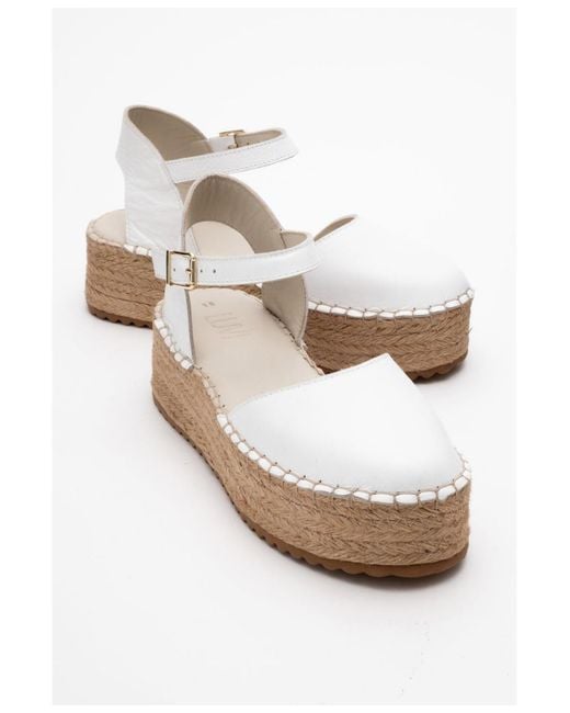 Forever & Always Shoes White Viba Leather Esprarille Platform Wedge Sandals