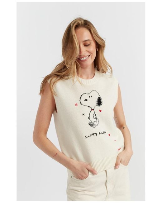 Chinti & Parker White Wool Cashmere Snoopy Anniversary Tank