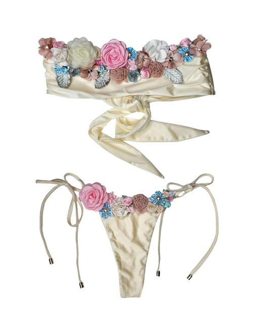 Beach Bunny Swimwear White Secret Garden Tie Side Tango Bikini Bottom