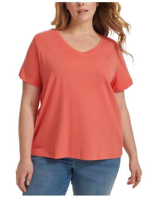 Tommy Hilfiger Red Plus Size V-neck T-shirt