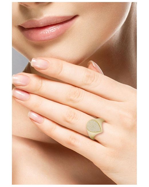 Rachel Zoe White 14k Plated Sterling Silver Pave Pear Signet Ring