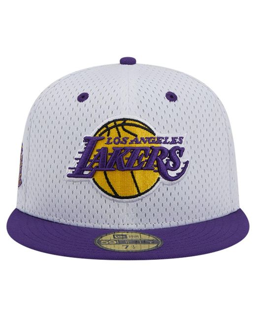 KTZ Blue White/purple Los Angeles Lakers Throwback 2tone 59fifty Fitted Hat for men