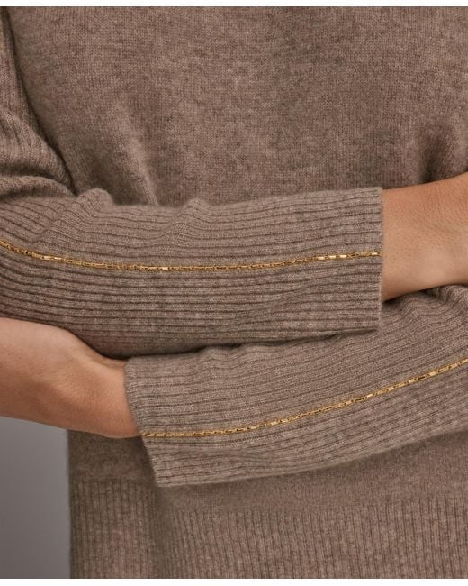 Donna Karan Brown Mock Neck Cashmere Sweater