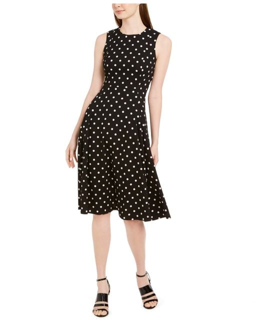 Calvin Klein Black Polka-dot Fit & Flare Dress