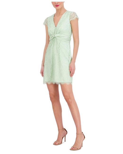 Vince Camuto Green V-neck Twist-front Lace Dress