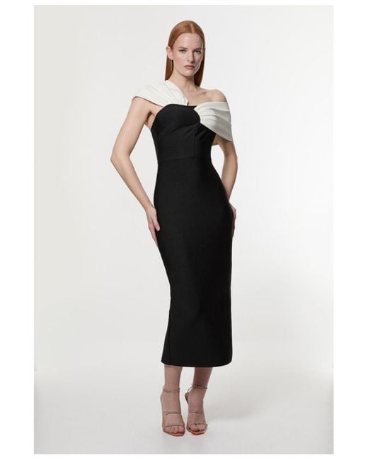 Karen Millen White Asymmetric Strap Knit Midi Dress