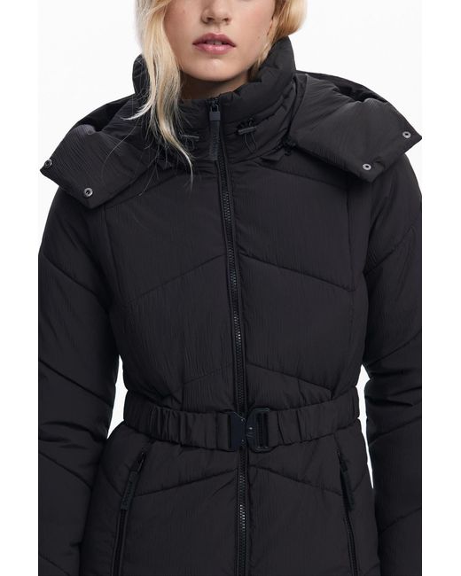 Desigual Blue Belted Padded Jacket