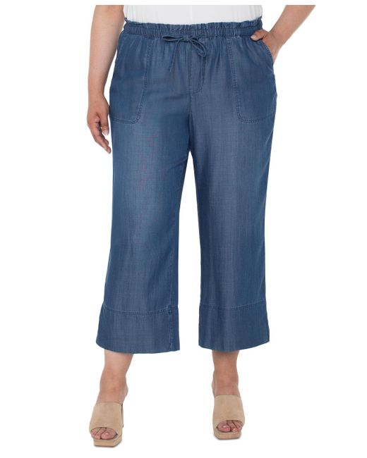 Liverpool Los Angeles Blue Trendy Plus Size Chambray Pull-on Cropped Pants