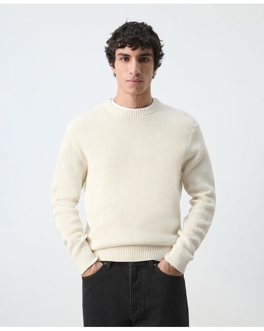 Mango White Medium-knit Microstructure Sweater for men