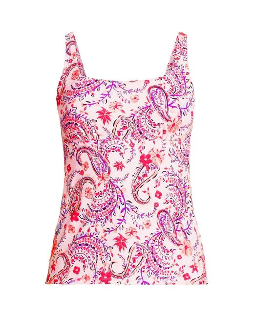 Lands' End Pink Mastectomy Chlorine Resistant Square Neck Tankini Swimsuit Top Adjustable Straps