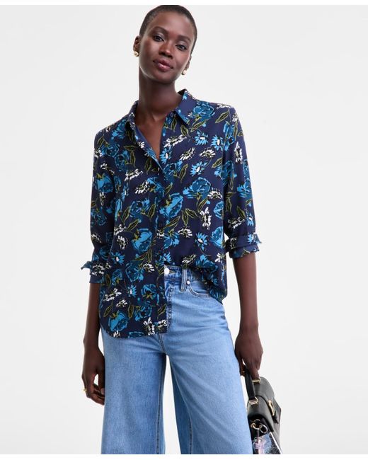 On 34th Blue English Setter Print Long-sleeve Top