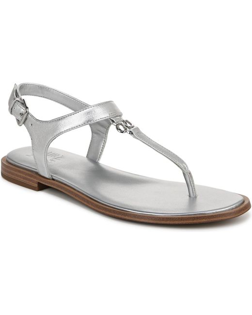 Naturalizer White Lizzi T-strap Flat Sandals