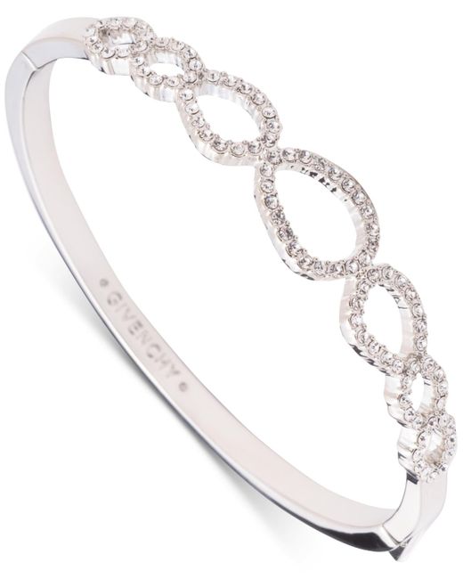 Givenchy White Silver-tone Crystal Open Link Bangle Bracelet