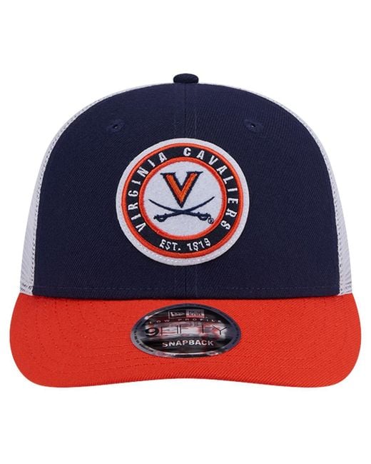 KTZ Blue Virginia Cavaliers Throwback Circle Patch 9fifty Trucker Snapback Hat for men