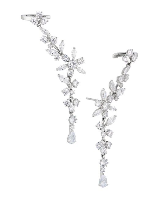 Danori White Eliot Silver-tone Cubic Zirconia Flower Climber Drop Earrings, Created For Macy's