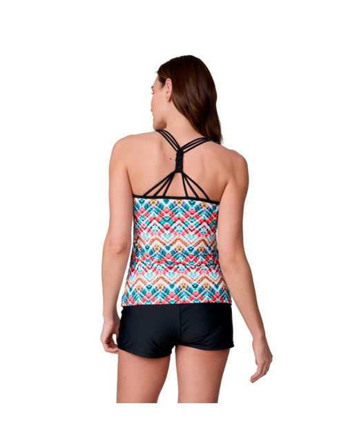 Free Country Blue Macrame Back Tankini Top