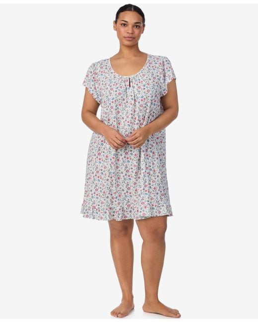 Ralph Lauren White Plus Size Flutter Sleeve Short Sleepwear Gown
