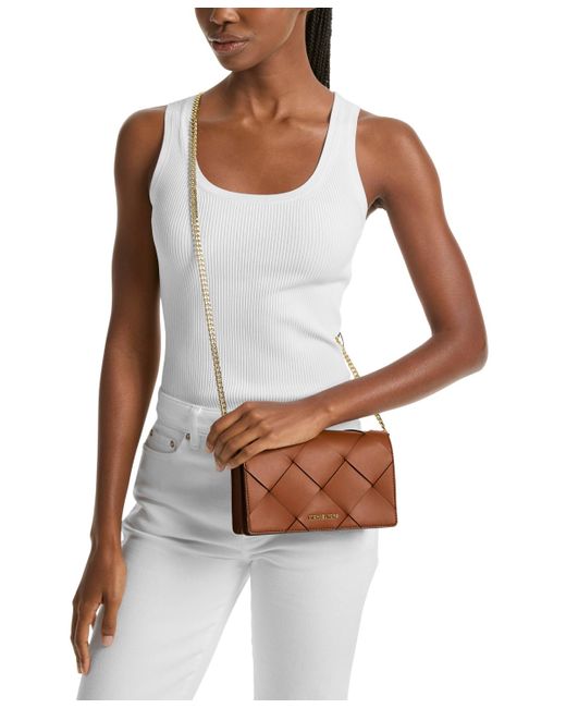 Michael Kors Brown Michael Jet Set Small Flap Chain Leather Crossbody