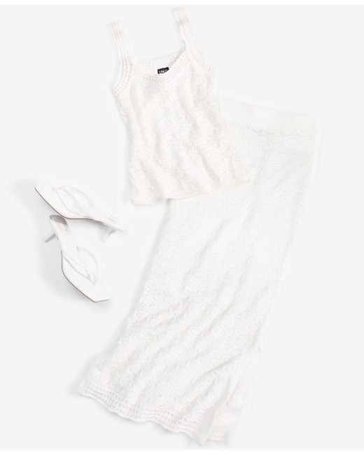 INC International Concepts White Side-slit Crochet Skirt