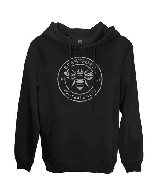 1863fc Black Brentford Fc Mono Badge Fleece Pullover Hoodie Sweatshirt for men
