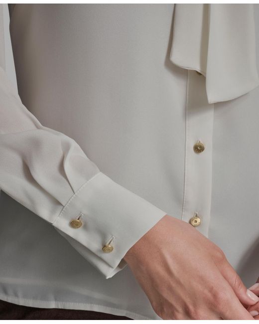 BCBGMAXAZRIA Gray Button Down Tie Neck Blouse