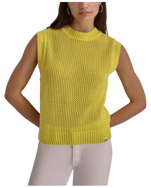 DKNY Green Cotton Open-stitch Sweater Vest