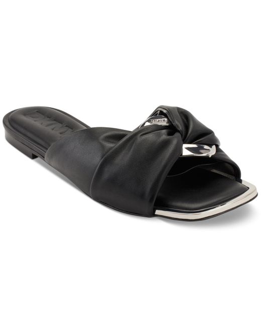 DKNY Black Doretta Square Toe Slide Sandals