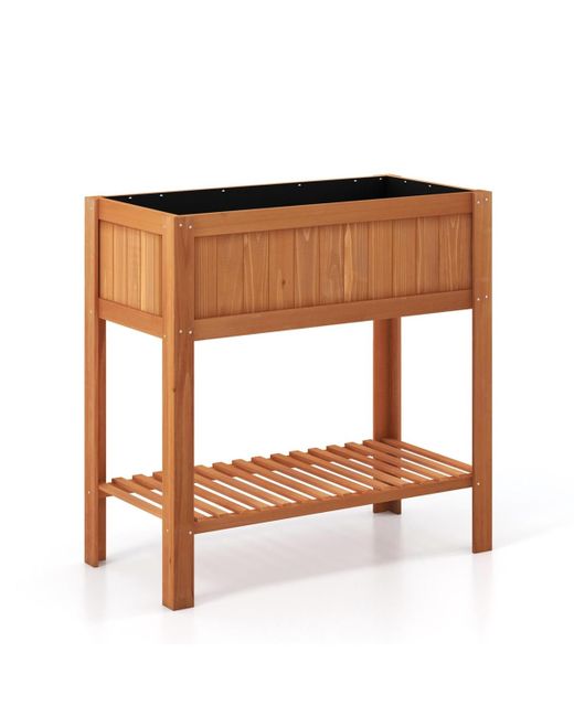COSTWAY Brown Rectangle Wood Flower Planter Box Portable Raised Vegetable Patio