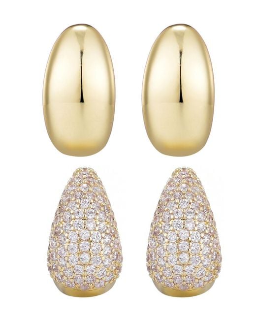 Adornia White Plated Crystal And Plain Chunky Hoop Earring Set
