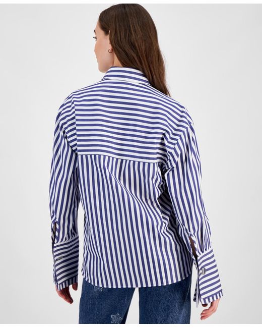 HUGO Blue Striped Button-front Cotton Shirt