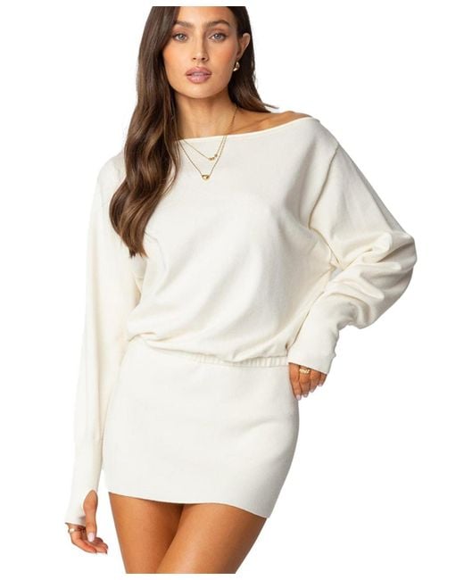 Edikted Women's White Eve Off Shoulder Knit Mini Dress - Main Image