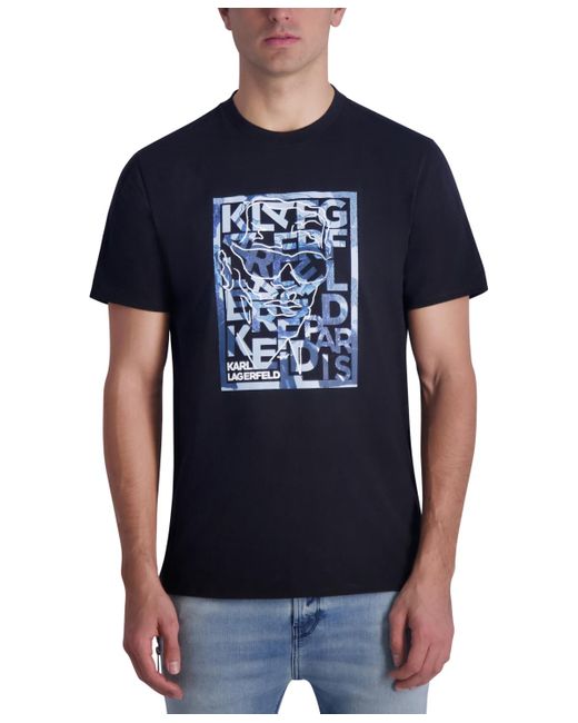 Karl Lagerfeld Blue Slim Fit Short-sleeve Box Sketch Logo Graphic T-shirt for men