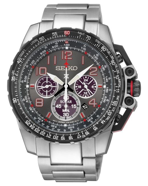 Seiko Gray Men's Prospex Aviator Solar Chronograph Stainless Steel Bracelet Watch 44mm Ssc315 for men