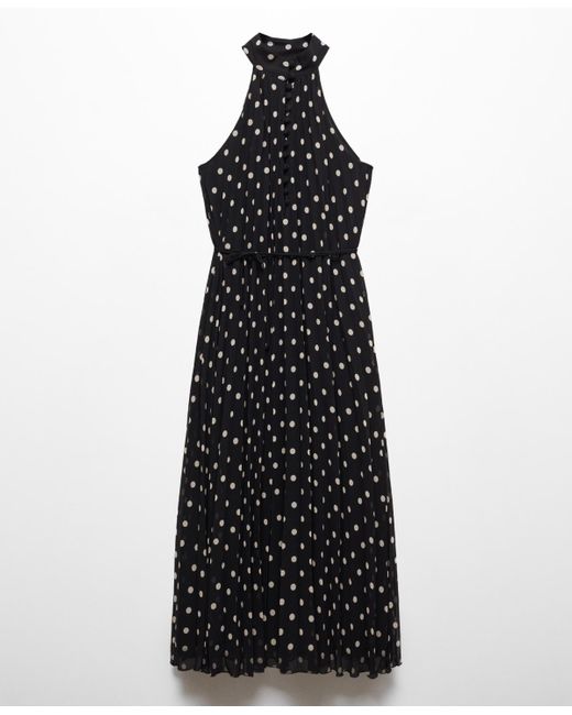 Mango Black Polka-dot Pleated Dress