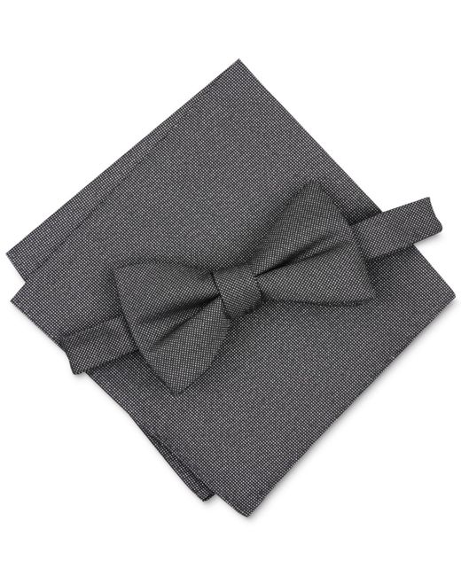 Alfani Gray Solid Texture Pocket Square And Bowtie for men