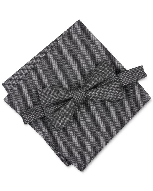Alfani Gray Solid Texture Pocket Square And Bowtie for men