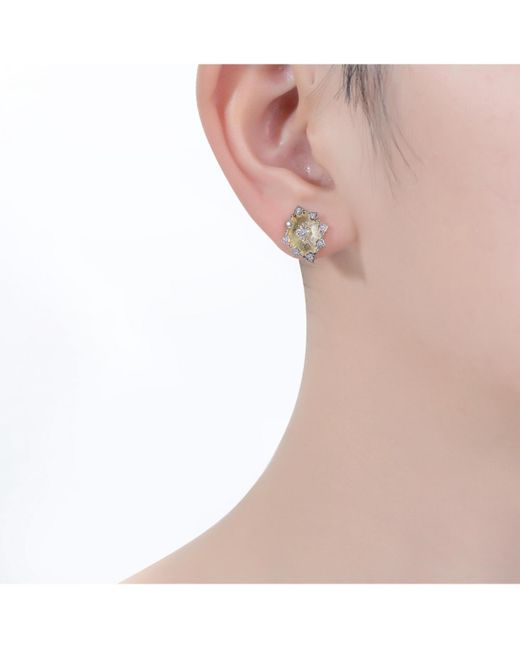 Rachel Glauber Metallic Modern 14k Plated And Cubic Zirconia Floral Stud Earrings