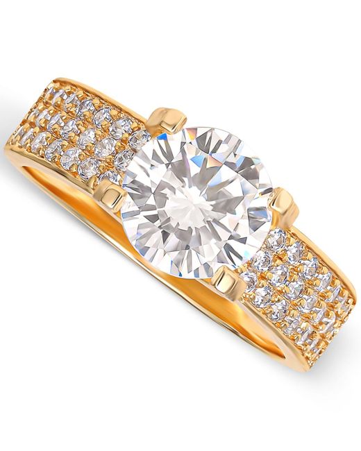 Giani Bernini Metallic Cubic Zirconia Solitaire Pavé Ring In Gold-plated Sterling Silver, Created For Macy's
