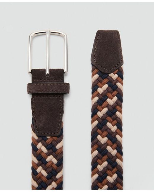 Mango White Braided Elastic Colored Belt for men